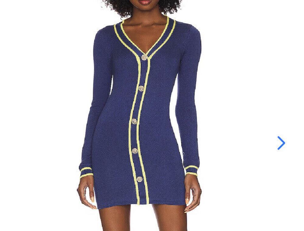 Lovers and Friends Jia Sweater Dress Blue Button Down Preppy Bodycon size XS NWT